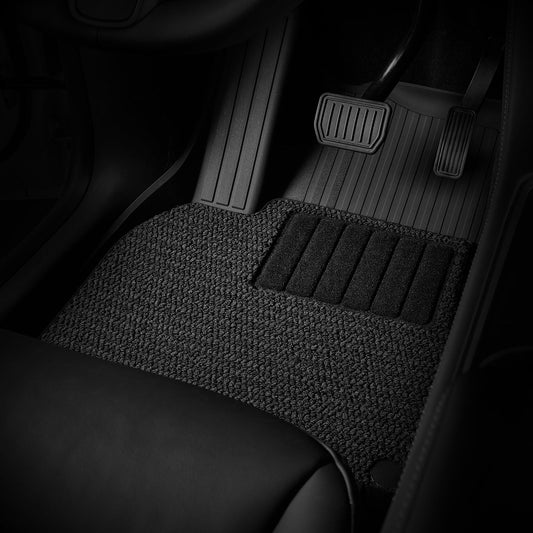 3W Custom Car Floor Mats All Weather Boot Liners, Storage Liner and Double Layer Carpeted Floor Liners for Tesla Model Y 2021-2024 RHD