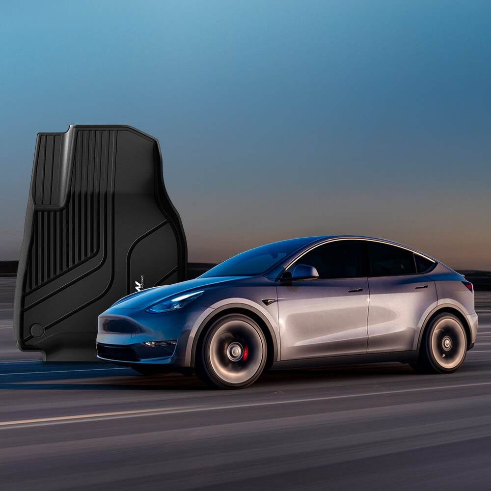 3W Custom Car Floor Mats All Weather Boot Liners, Storage Liner and Double Layer Carpeted Floor Liners for Tesla Model Y 2021-2024 RHD