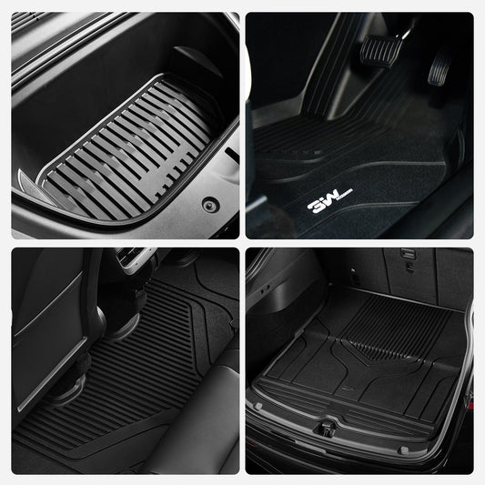 3W Custom Car Floor Mats All Weather Floor Liners, Boot Liners and Storage Liner for Tesla Model Y 2021-2024 RHD