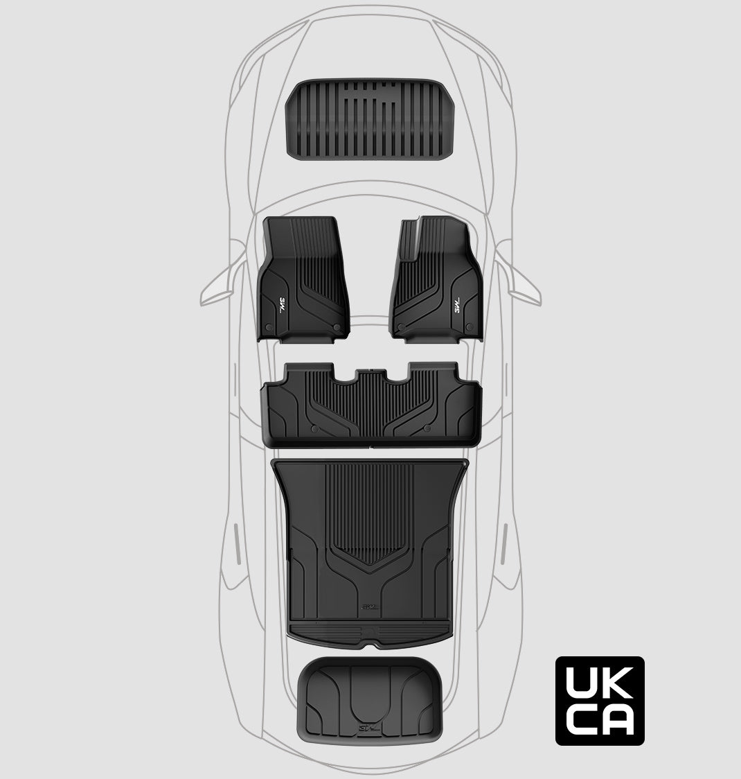 3W Custom Car Floor Mats All Weather Floor Liners, Boot Liners and Storage Liner for Tesla Model Y 2021-2024 RHD