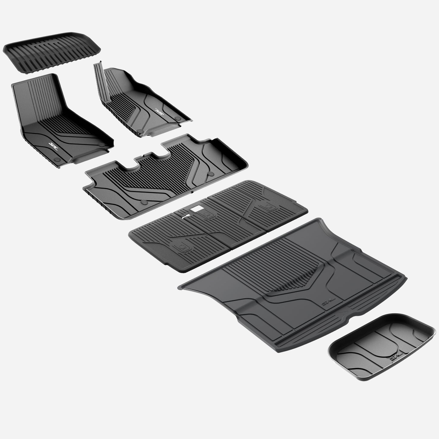 3W Custom Car Floor Mats All Weather Floor Liners, Boot Liners and Back Seat Cover Full set 9PCS for Tesla Model Y 2021-2024 RHD