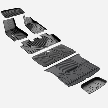3W Custom Car Floor Mats All Weather Floor Liners, Boot Liners and Back Seat Cover Full set 9PCS for Tesla Model Y 2021-2024 RHD