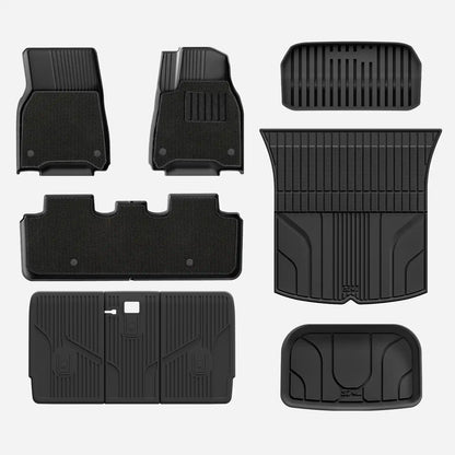 3W Custom Car Floor Mats All Weather Floor Liners, Boot Liners and Back Seat Cover Full set 9PCS for Tesla Model Y 2021-2024 RHD