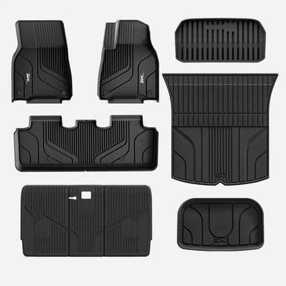 3W Custom Car Floor Mats All Weather Floor Liners, Boot Liners and Back Seat Cover Full set 9PCS for Tesla Model Y 2021-2024 RHD