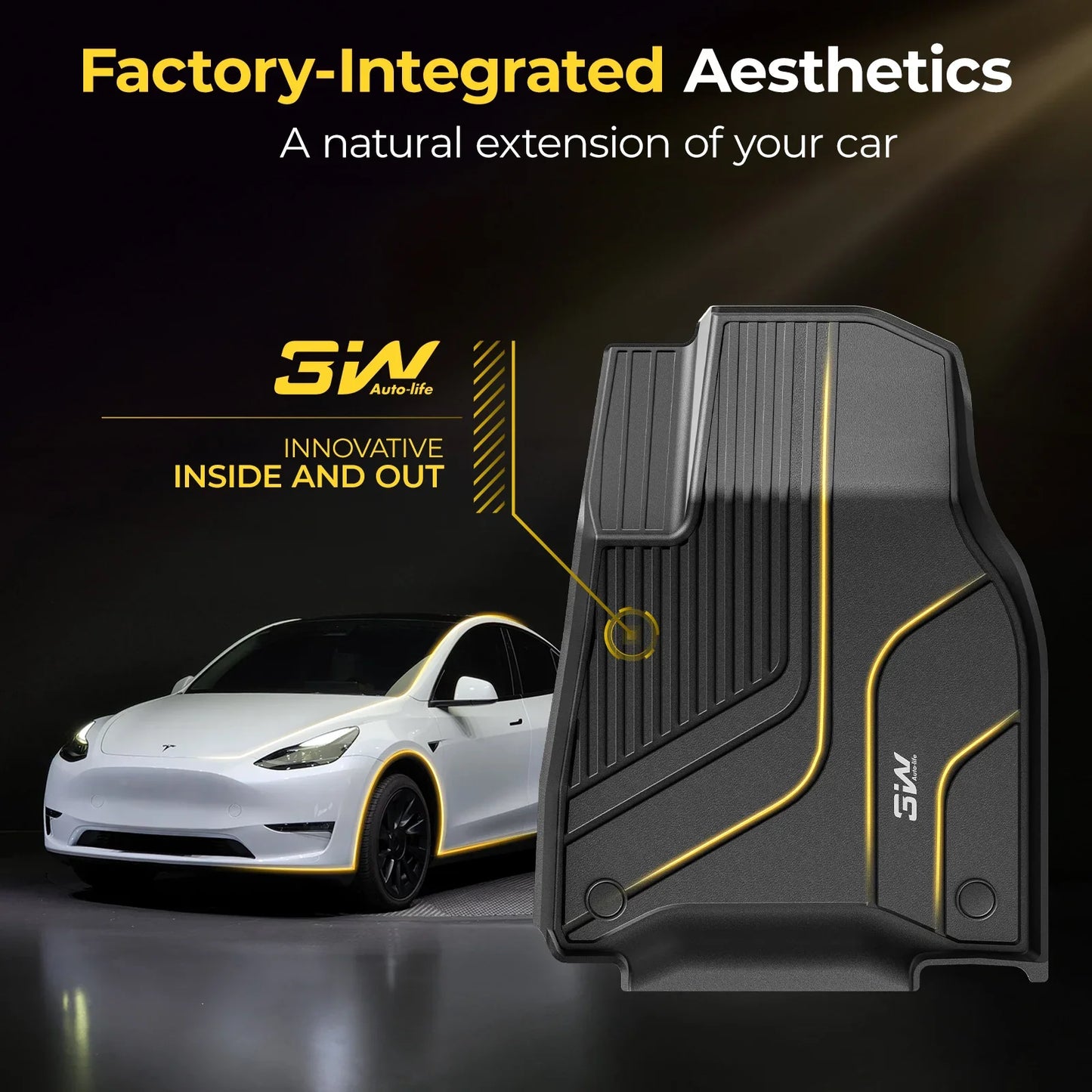 3W Custom Car Floor Mats All Weather Floor Liners for Tesla Model Y 2020-2024 RHD