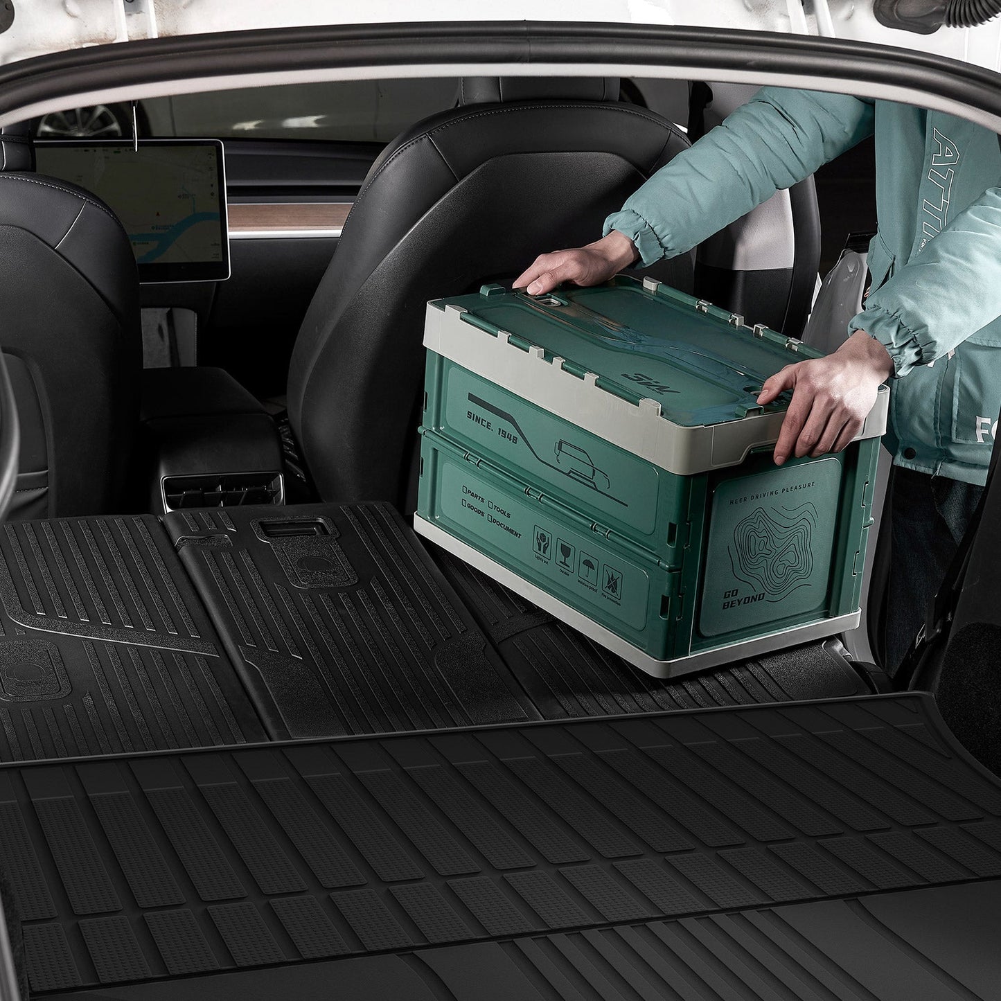 3W Custom Car Mats All Weather Back Seat Cover for 2021-2024 Tesla Model Y