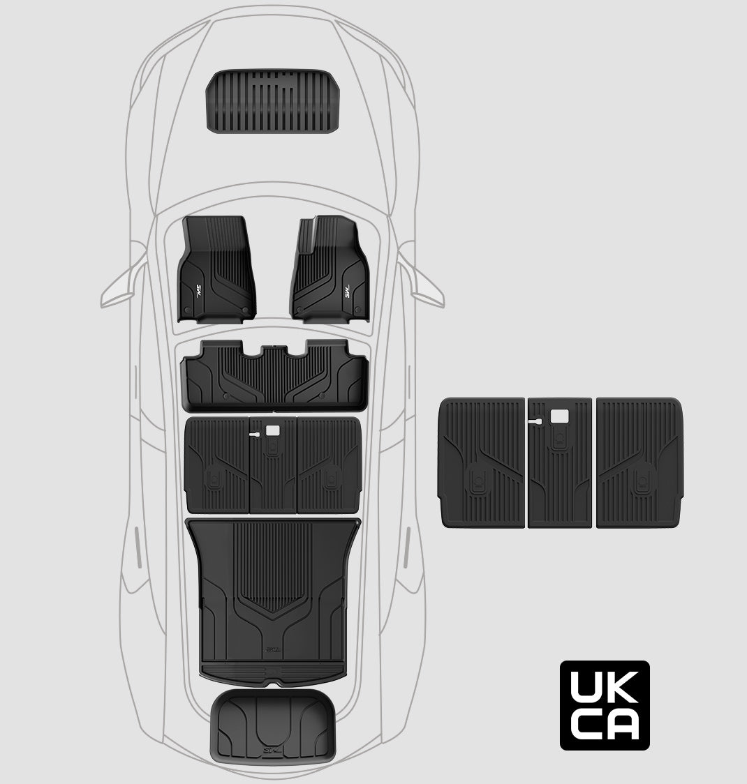 3W Custom Car Floor Mats All Weather Floor Liners, Boot Liners and Back Seat Cover Full set 9PCS for Tesla Model Y 2021-2024 RHD