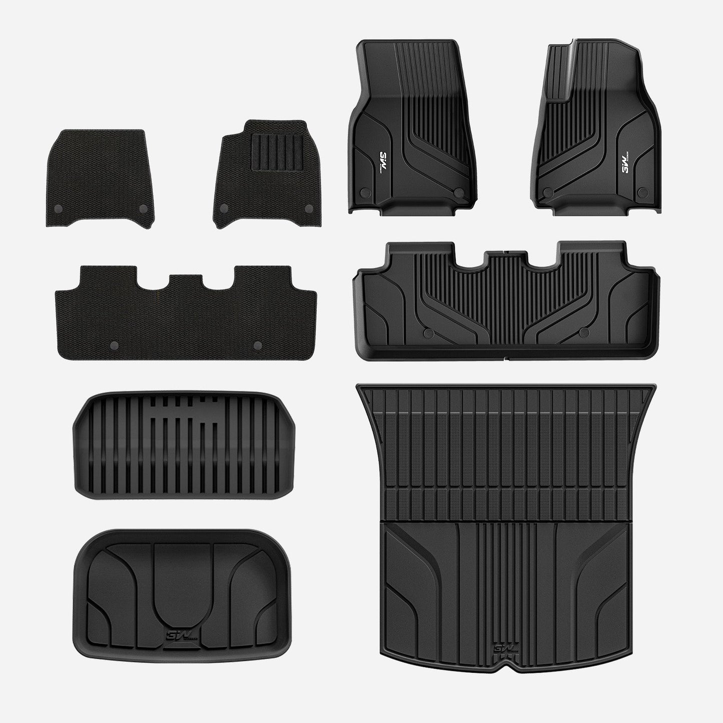 3W Custom Car Floor Mats All Weather Boot Liners, Storage Liner and Double Layer Carpeted Floor Liners for Tesla Model Y 2021-2024 RHD