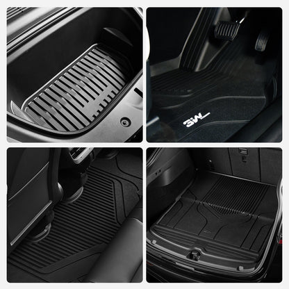 3W Custom Car Floor Mats All Weather Floor Liners, Boot Liners and Storage Liner for Tesla Model Y 2021-2024 RHD